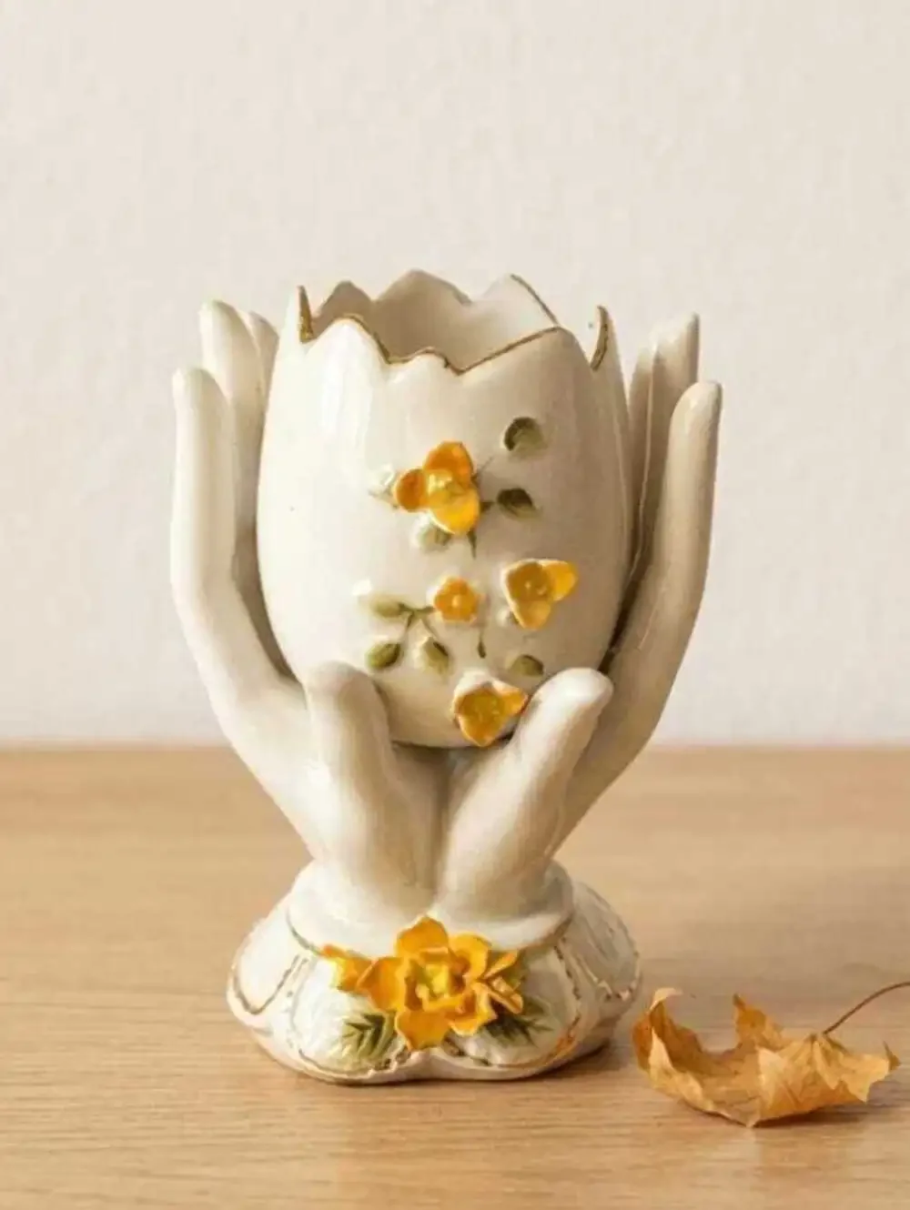 Vintage Japan Porcelain Hand Vase, Orange Floral Accent, Cottagecore Ring Holder